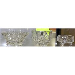 3 ASSORTED PINWHEEL CRYSTAL BOWLS - 2 FOOTED