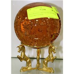 DECORATIVE ART GLASS SPHERE & UNICORN STAND