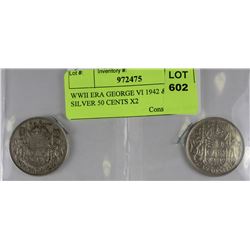 WWII ERA GEORGE VI 1942 & 1943 SILVER 50 CENTS X2