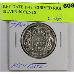 KEY DATE 1947 "CURVED RIGHT 7" SILVER 50 CENTS