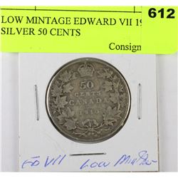 LOW MINTAGE EDWARD VII 1910 SILVER 50 CENTS