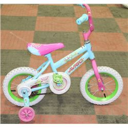 GIRLS AVIGO BLUE AND PINK BIKE WITH TRAINING