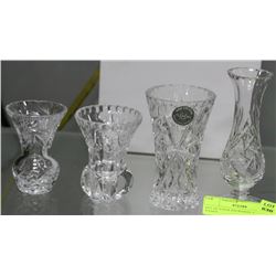SET OF FOUR MINI PINWHEEL CRYSTAL VASES
