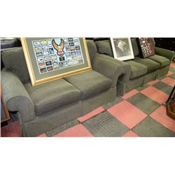 GREEN FABRIC SOFA & LOVE SEAT