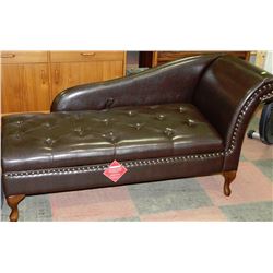BROWN LEATHERETTE STORAGE CHAISE LOUNGE CHAIR