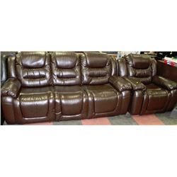 NEW CHOCOLATE BROWN LEATHER RECLINING SOFA