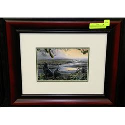 WOOD FRAMED WOLF PRINT BY M. HOBSON -