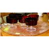 Image 1 : CAKE TRAY WITH 5 CRANBERRY GLASS DESERT BOWLS