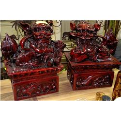 PAIR OF POLYRESIN PROTECTION LION STATUES