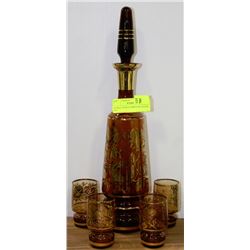 FLORAL DESIGN AMBER DECANTER SET
