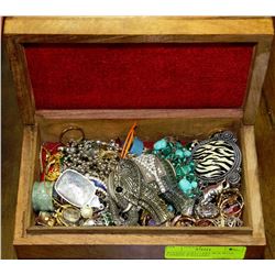 WOODEN JEWELLERY BOX WITH FASHION JEWELLERY