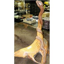 HAND CARVED DIAMOND BACK RATTLE SNAKE ON A LOG