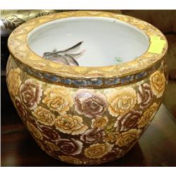 GOLD AND FLORAL INLAY VASE 10"X12"W