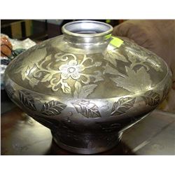 FLORAL ETCHED METAL LARGE ROUND VASE 12"