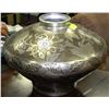 Image 1 : FLORAL ETCHED METAL LARGE ROUND VASE 12"