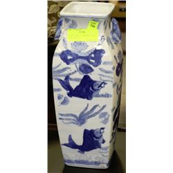 PORCELAIN BLUE AND WHITE WITH FROG VASE 14"H