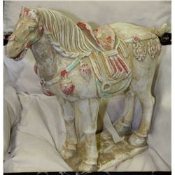 TERRA COTTA PAINTED HORSE WITH BOX