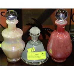 COLLECTION OF THREE ART GLASS PERFUME BOTTLES WITH