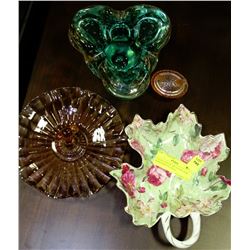 COLLECTION OF ART GLASS, PINK DEPRESSION GLASS &