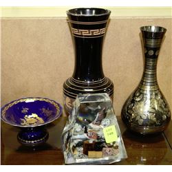 TWO ESTATE VASES WITH LIMOGES DISH AND DUCK