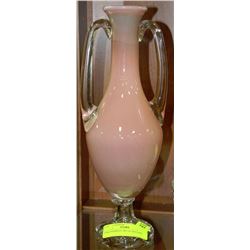 PINK HANDLED ART GLASS VASE