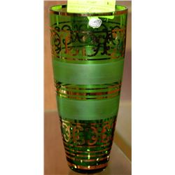 GREEN & GOLD TRIM BOHEMIAN CRYSTAL VASE