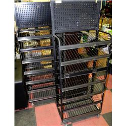LOT OF 3 DISPLAY 7-SHELF STANDS ON CASTORS