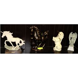 LOT OF 3 UNICORN & 1 ANGEL FIGURES