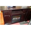 Image 1 : WOODEN TV STAND WITH FIREPLACE INSERT. WORKS