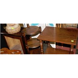 THREE ASSORTED WOODEN END TABLES AND STANDS