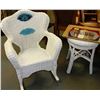Image 1 : WHITE WICKER ROCKING CHAIR WITH END TABLE