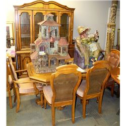 VINTAGE WICKERBACK TABLE WITH 6 CHAIRS, BUFFET