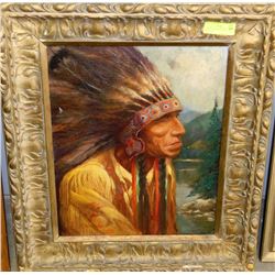 NATIVE CANVAS PAINTING FRAMED DATED 1944