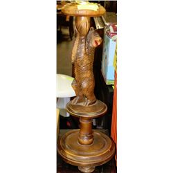 HAND CARVED BEAR PILLAR WITH ASHTRAY TRAY