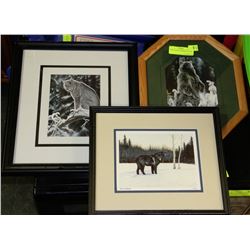 THREE ANIMAL FRAMED PICTURES