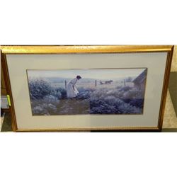 GOLD TONE FRAMED FARM PICTURE