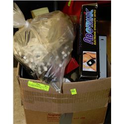 BOX WITH ASSORTED TOOLS, AND TIE DOWN,DVD PLAYER,