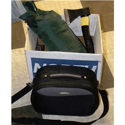 BOX WITH 2MAN TENT ,AIR MATTRESS,HATCHET AND SUIT-