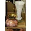 Image 1 : LOT OF 2 VASES - BRASS & FAUX STONE AND WHITE