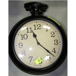 METAL POCKET WATCH STYLE WALL CLOCK - 13" X 10"