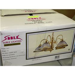 SABLE 5 LIGHT  BRASS CHANDELIER NEW IN BOX