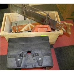 WHEELABLE WOODEN CRATE WITH ASSORTED TOOLS