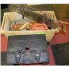 Image 1 : WHEELABLE WOODEN CRATE WITH ASSORTED TOOLS