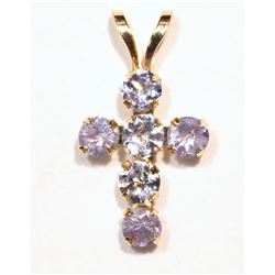 #20-10KT GOLD TANZANITE CROSS PENDANT