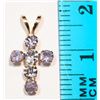 Image 2 : #20-10KT GOLD TANZANITE CROSS PENDANT