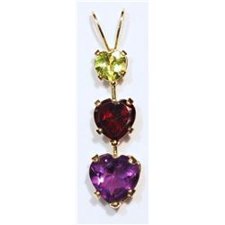 #22-10KT GOLD PERIDOT,GARNET, AMETHYST PENDANT