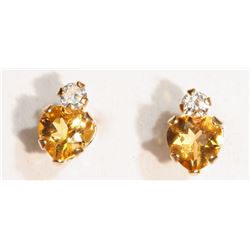 #28-10KT GOLD CITRINE  & CZ EARRINGS