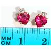 Image 2 : #46-10KT GOLD CREATED RUBY  & CZ EARRINGS