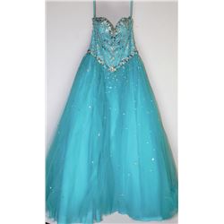 23-STRAPLESS TURQUOISE GOWN, ZIPPER BACK SIZE 14