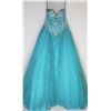 Image 1 : 23-STRAPLESS TURQUOISE GOWN, ZIPPER BACK SIZE 14